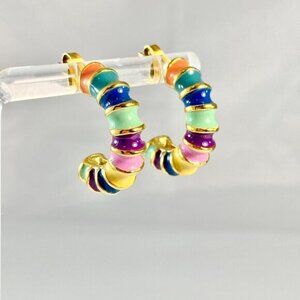 Gold Plated Enamel Hoop Earrings